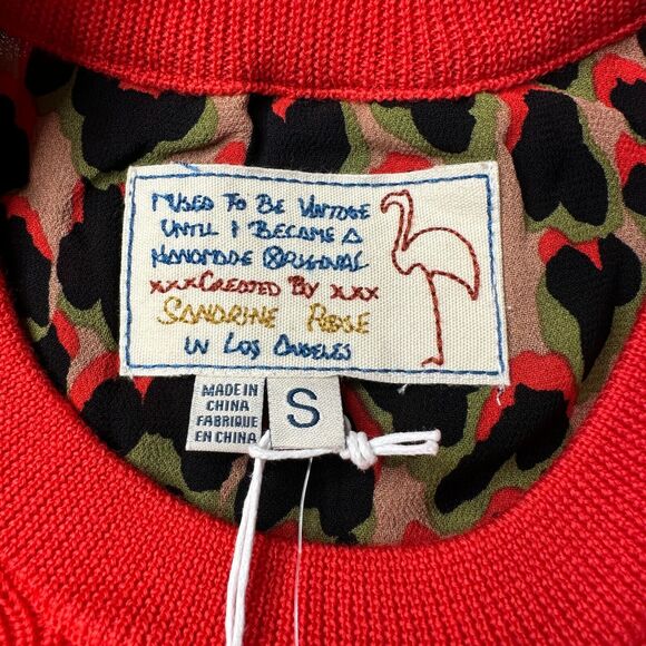 Sandrine Rose Animal Print Crew Neck Wool Sweater Red Women Small NWT Oversized - Picture 2 of 11